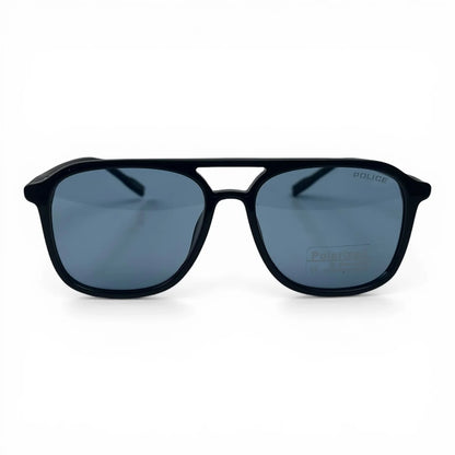 The Kairo keyhole rectangle sunglasses in Black and Blue Gradient, straight front view