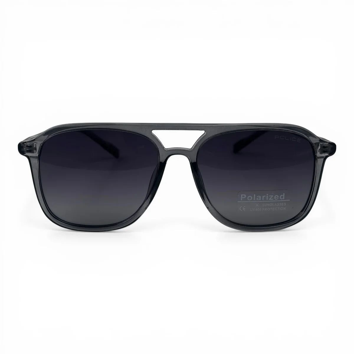 The Kairo keyhole rectangle sunglasses in Transparent Gray and Purple Gradient, straight front view