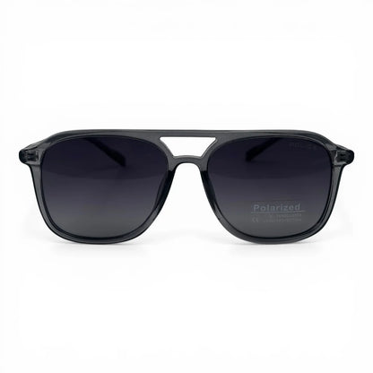 The Kairo keyhole rectangle sunglasses in Transparent Gray and Purple Gradient, straight front view