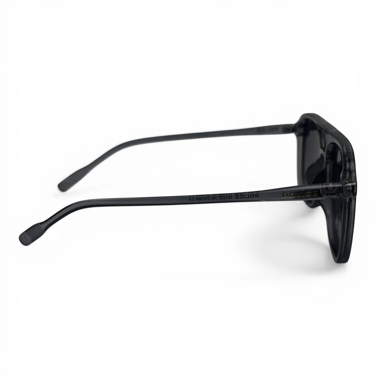 The Kairo keyhole rectangle sunglasses in Transparent Gray and Purple Gradient, side profile view