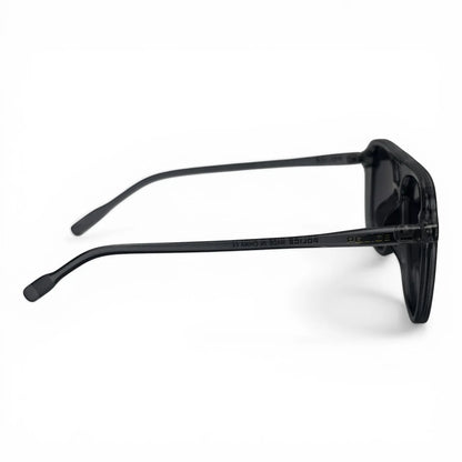 The Kairo keyhole rectangle sunglasses in Transparent Gray and Purple Gradient, side profile view