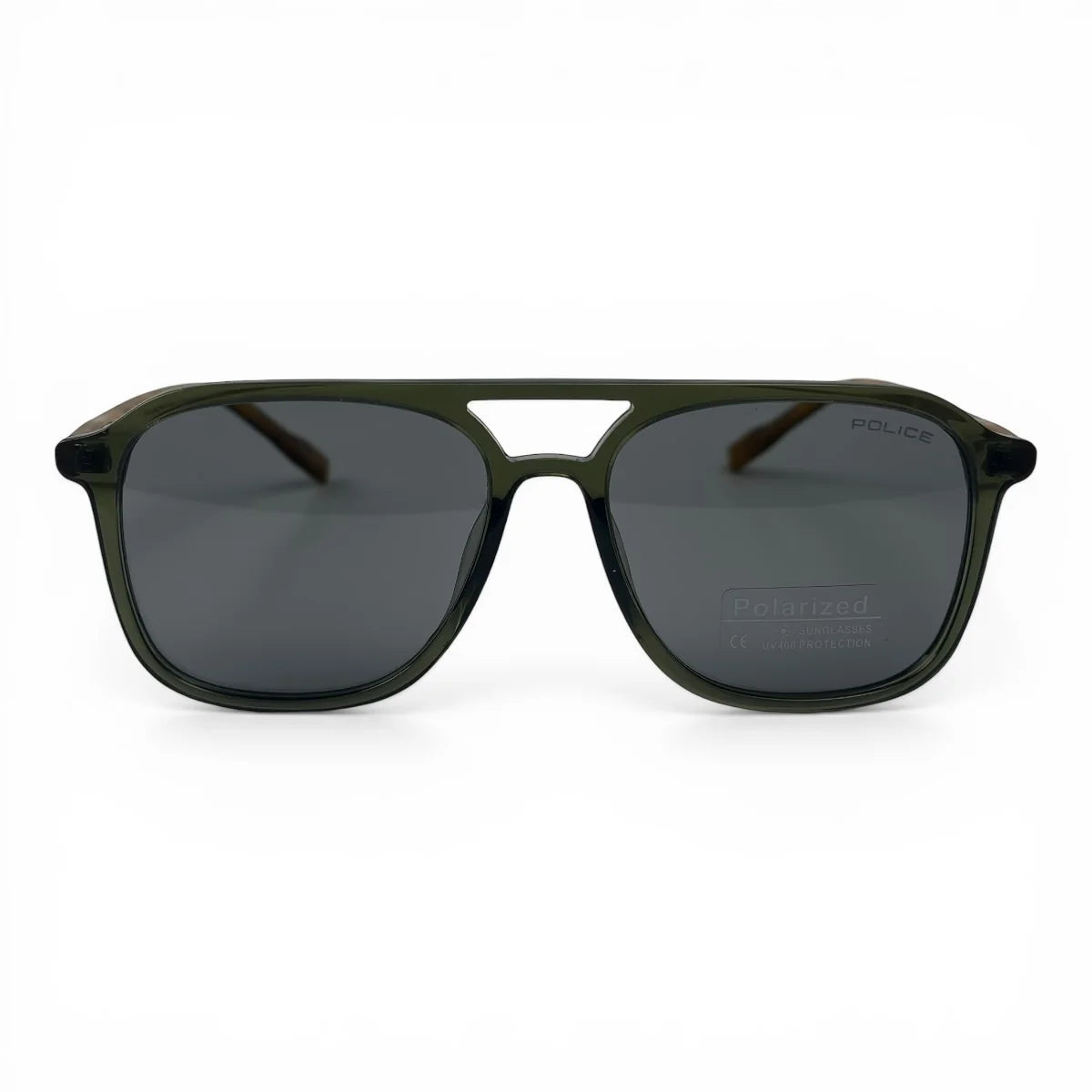 The Kairo keyhole rectangle sunglasses in Tortoise Olive and Gray, straight front view