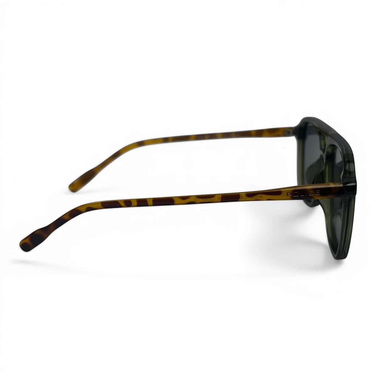 The Kairo keyhole rectangle sunglasses in Tortoise Olive and Gray, side profile view