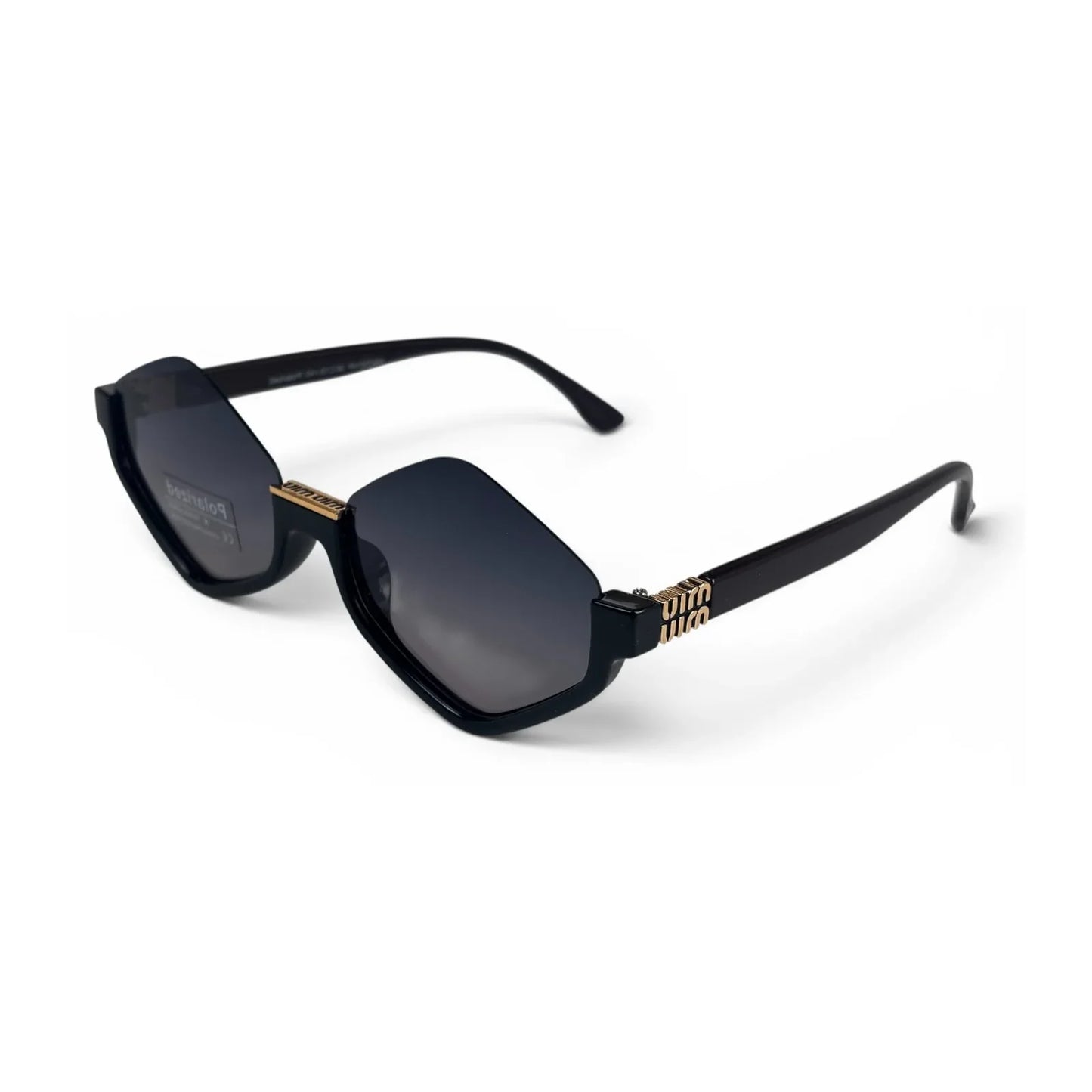 Apex compact semi-rimless geometric sunglasses in Amber and Black, right-facing angled view