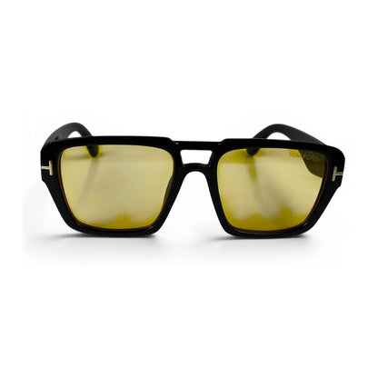 The Atlas bold square sunglasses in black with yellow lenses, front view