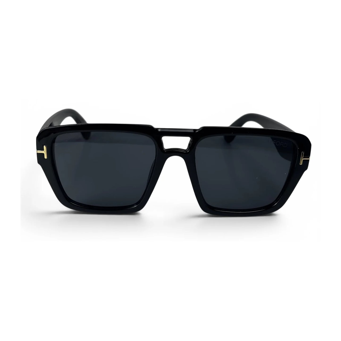 The Atlas bold square sunglasses in black with black lenses, front view