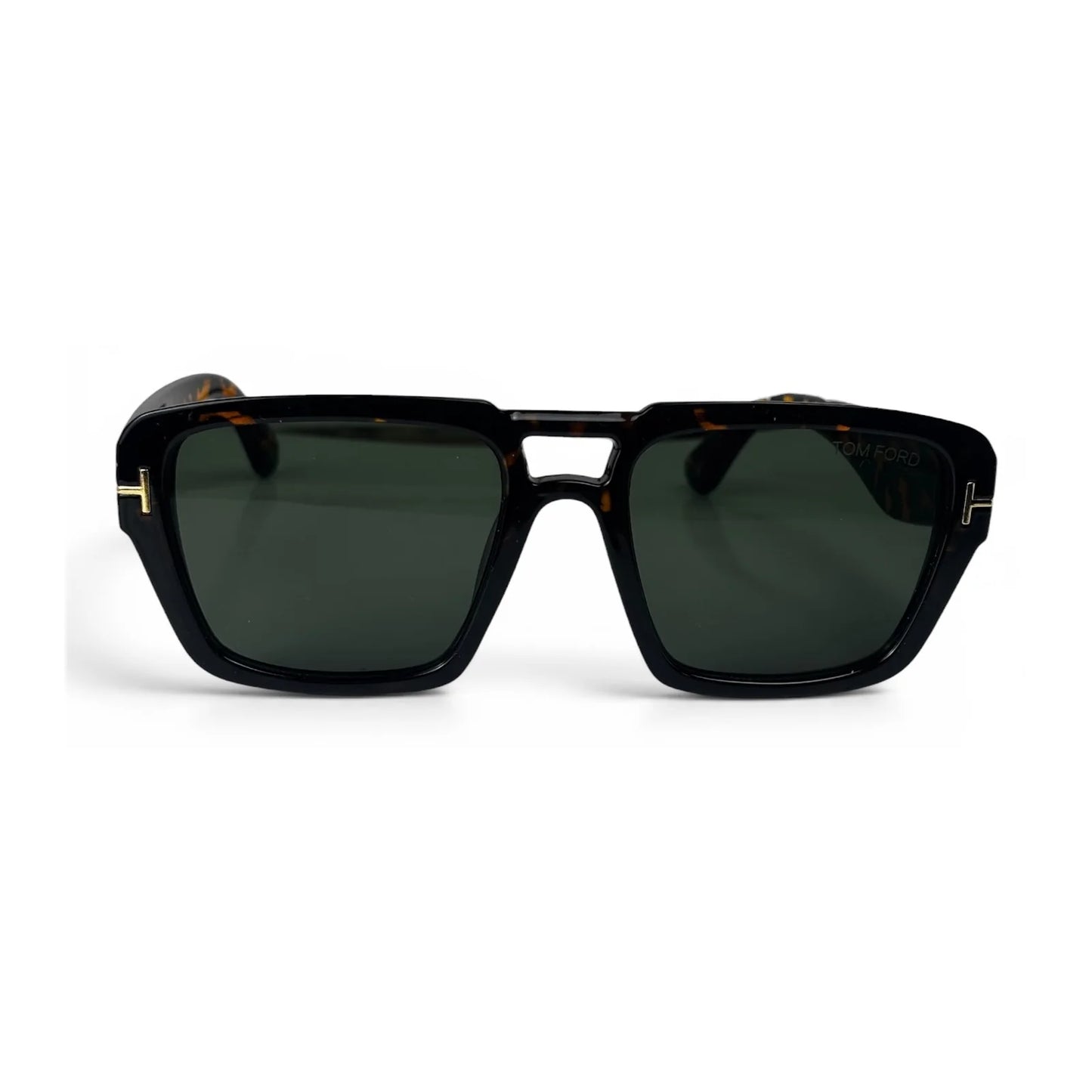 The Atlas bold square sunglasses in tortoise with olive lenses, front view