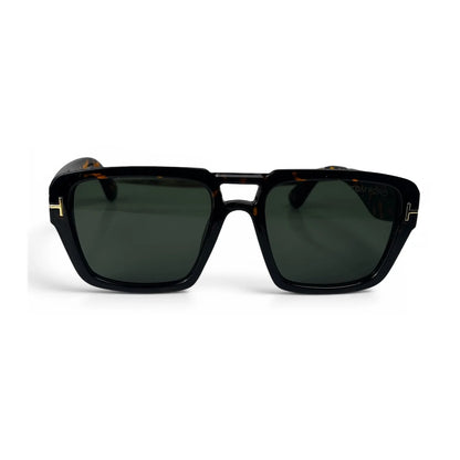 The Atlas bold square sunglasses in tortoise with olive lenses, front view