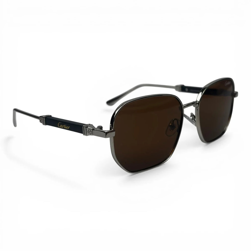 The ‘Aurel’ Geometric Sunglasses | Black / Silver / Brown
