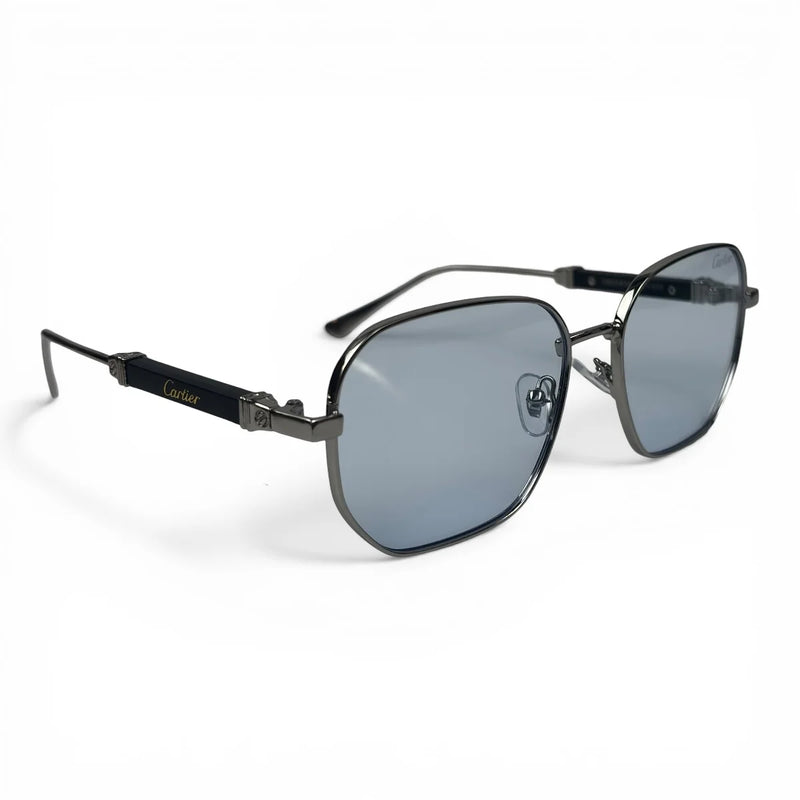 The ‘Aurel’ Geometric Sunglasses | Black / Silver / Light Blue