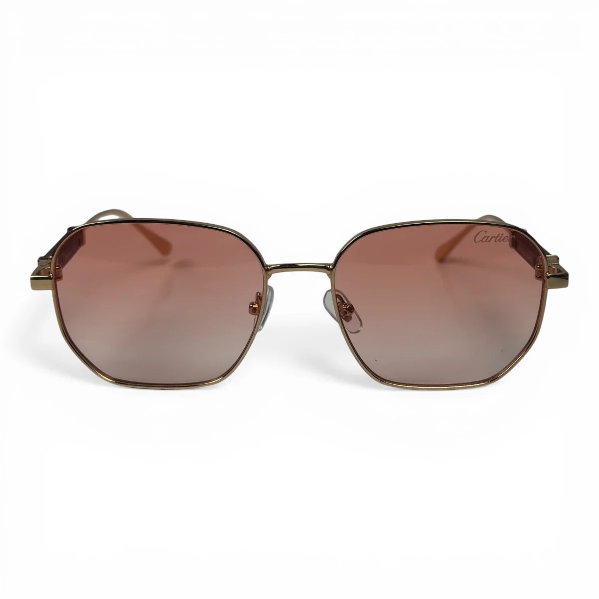 The Aurel geometric sunglasses in gold and brown with rose gradient lenses, front view