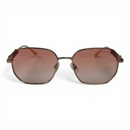 The Aurel geometric sunglasses in gold and brown with rose gradient lenses, front view