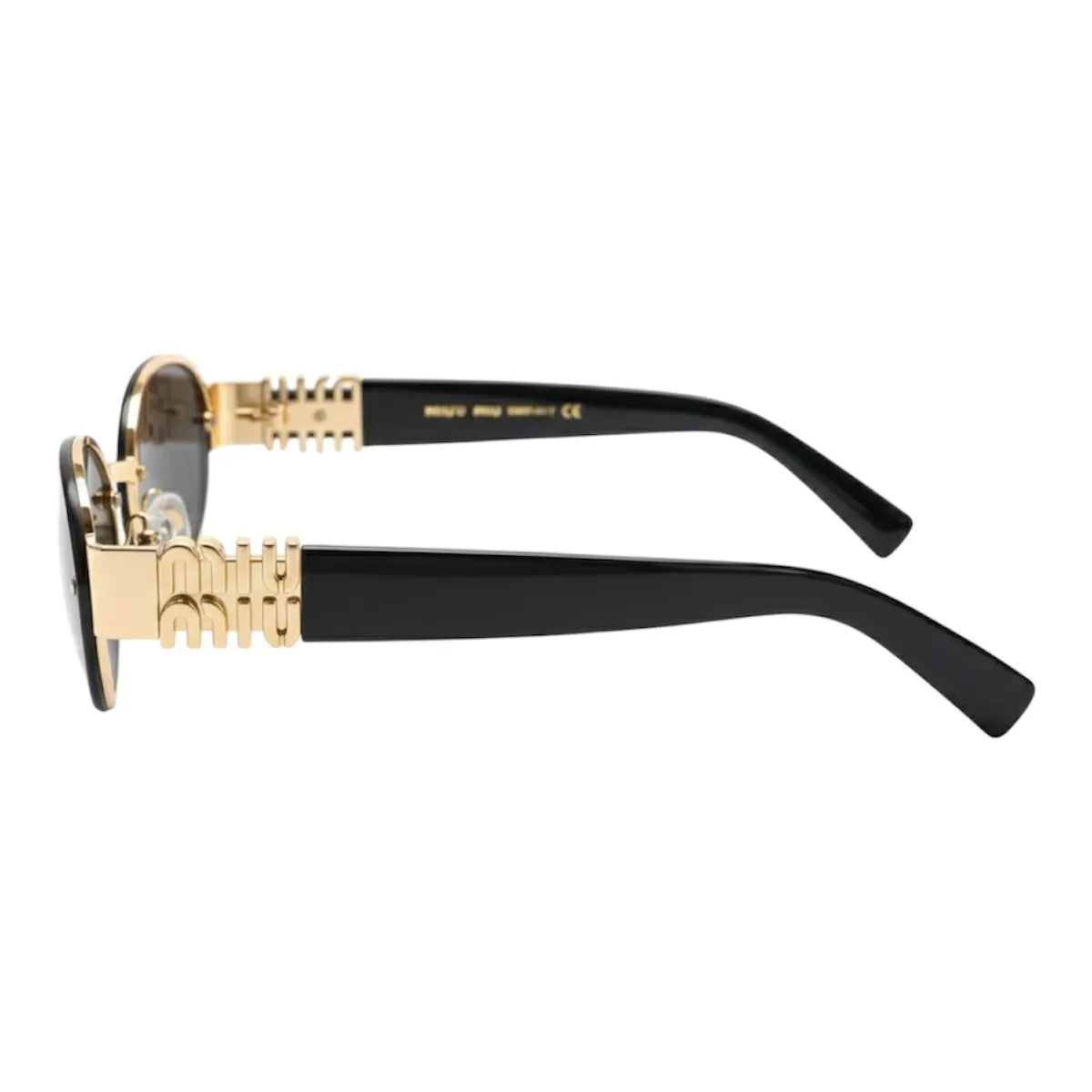 Sunglasses with gold and black frame on a white background