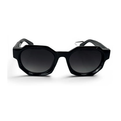 Black chunky octagon sunglasses with dark gradient lenses, front view