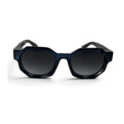 Navy chunky octagon sunglasses with dark gradient lenses, front view
