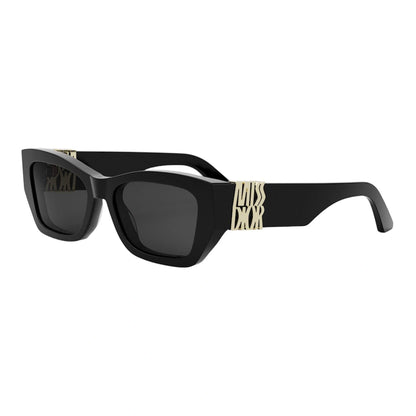 Black sunglasses with gold accents on a white background