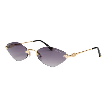 Sunglasses with gold frame and gradient lenses on a white background
