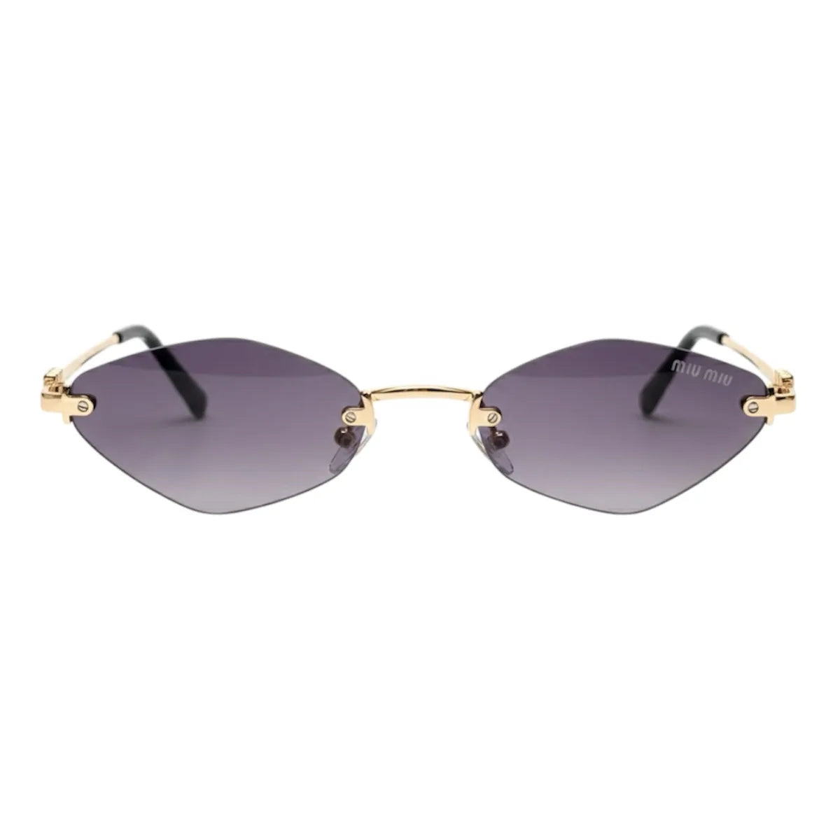 Sunglasses with gold frame and dark lenses on a white background