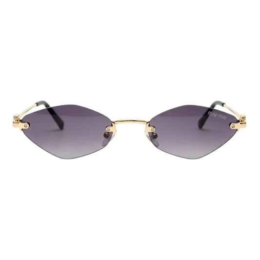 Sunglasses with gold frame and dark lenses on a white background