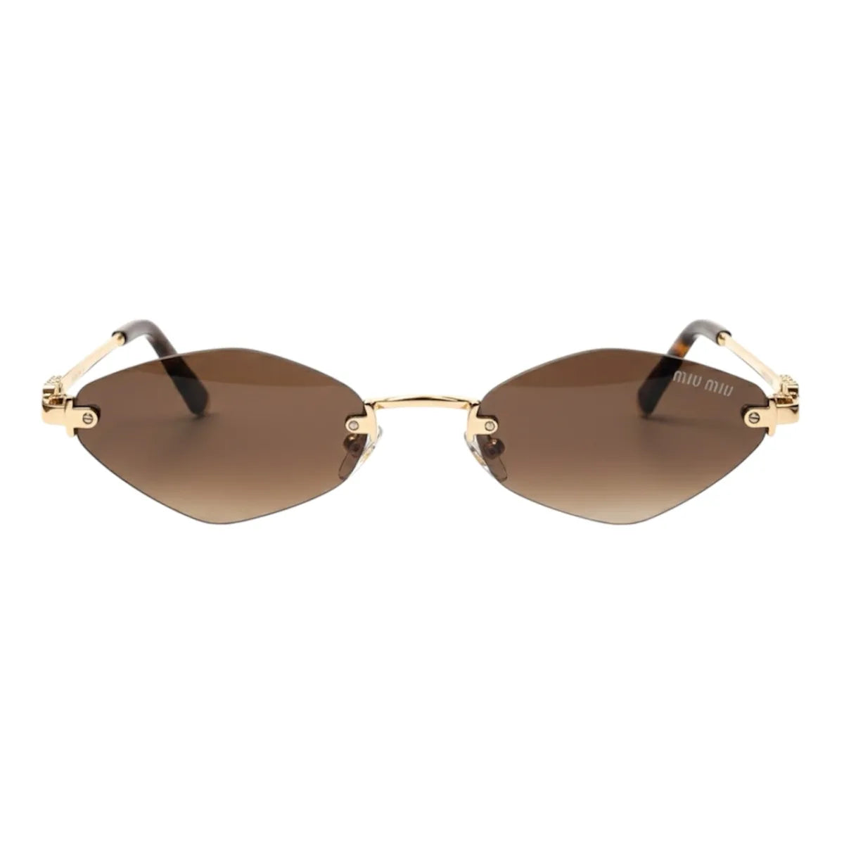 Gold-framed sunglasses with brown lenses on a white background