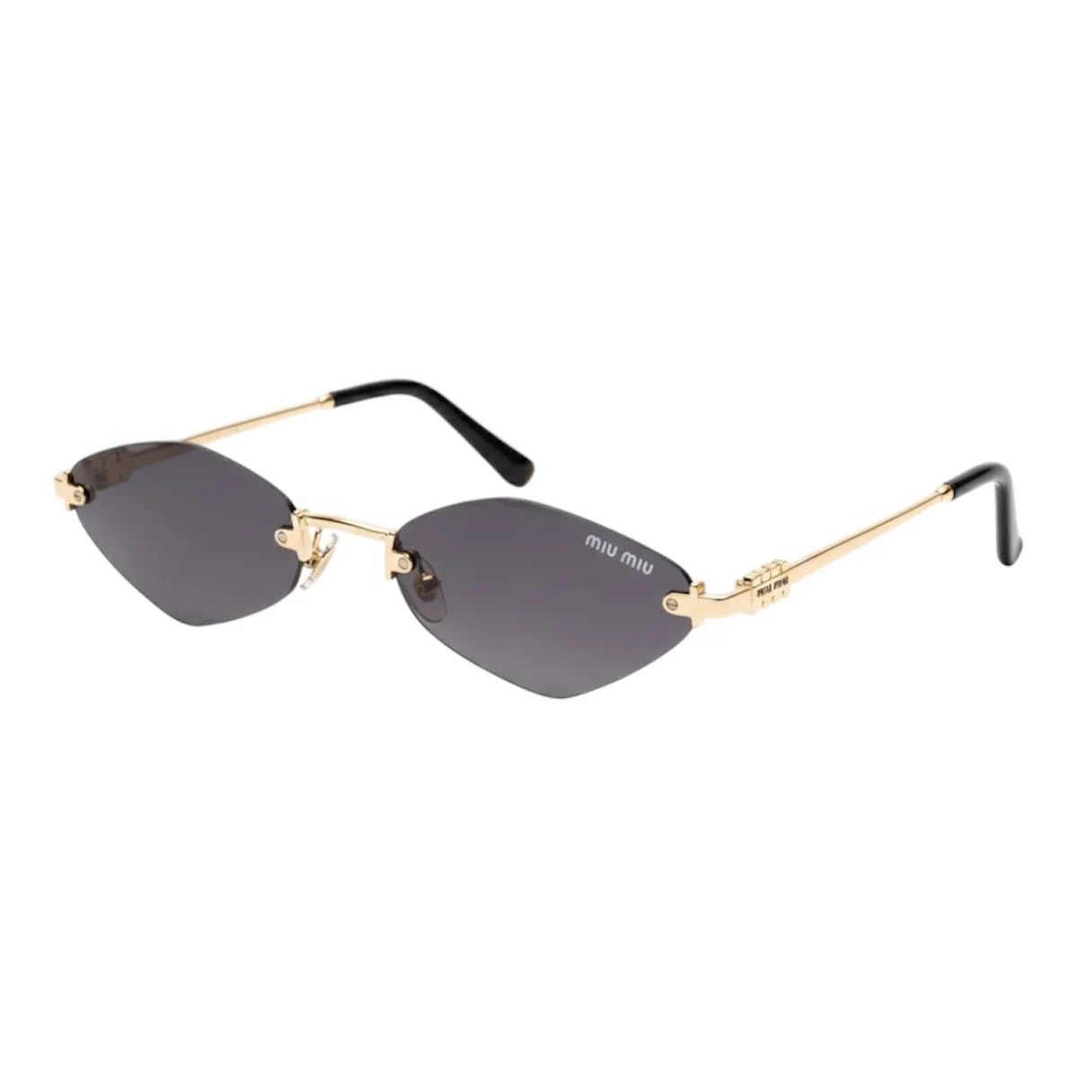 Sunglasses with gold frame and black lenses on a white background
