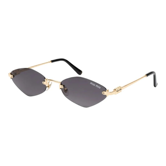Sunglasses with gold frame and black lenses on a white background