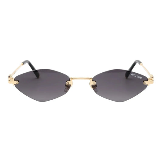 Sunglasses with gold frames and black lenses on a white background