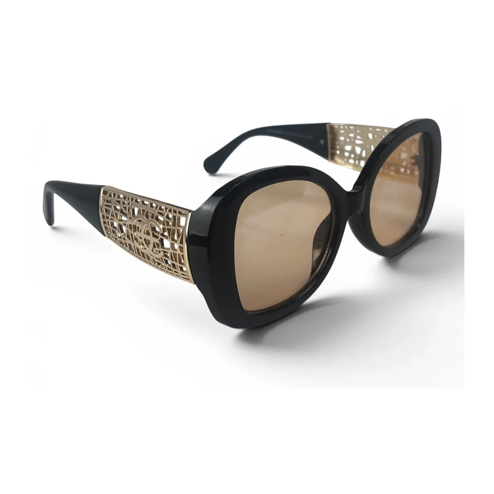 The ‘Filigree’ Oversized Round Sunglasses | Black Gold & Brown