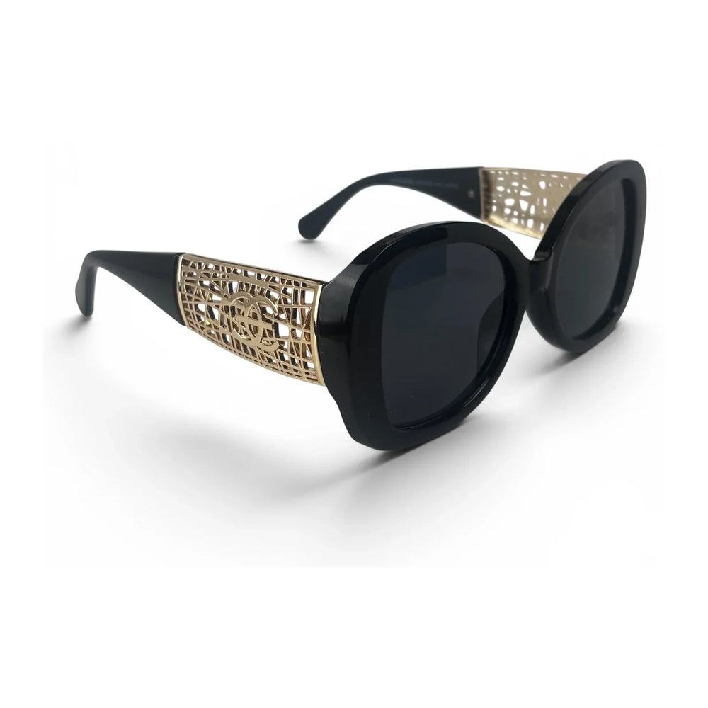 The ‘Filigree’ Oversized Round Sunglasses | Black Gold & Dark Gray