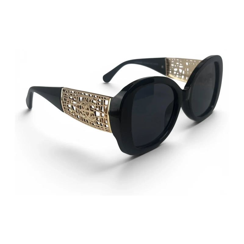 The ‘Filigree’ Oversized Round Sunglasses | Black Gold & Dark Gray