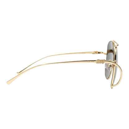 Gold-framed sunglasses with reflective lenses on a white background