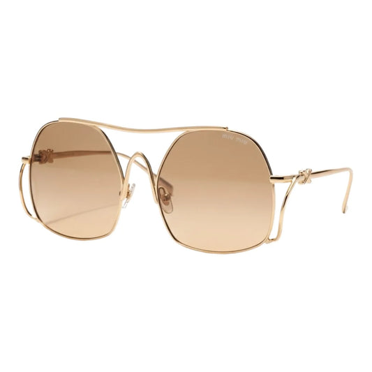 Gold-framed sunglasses with brown lenses on a white background