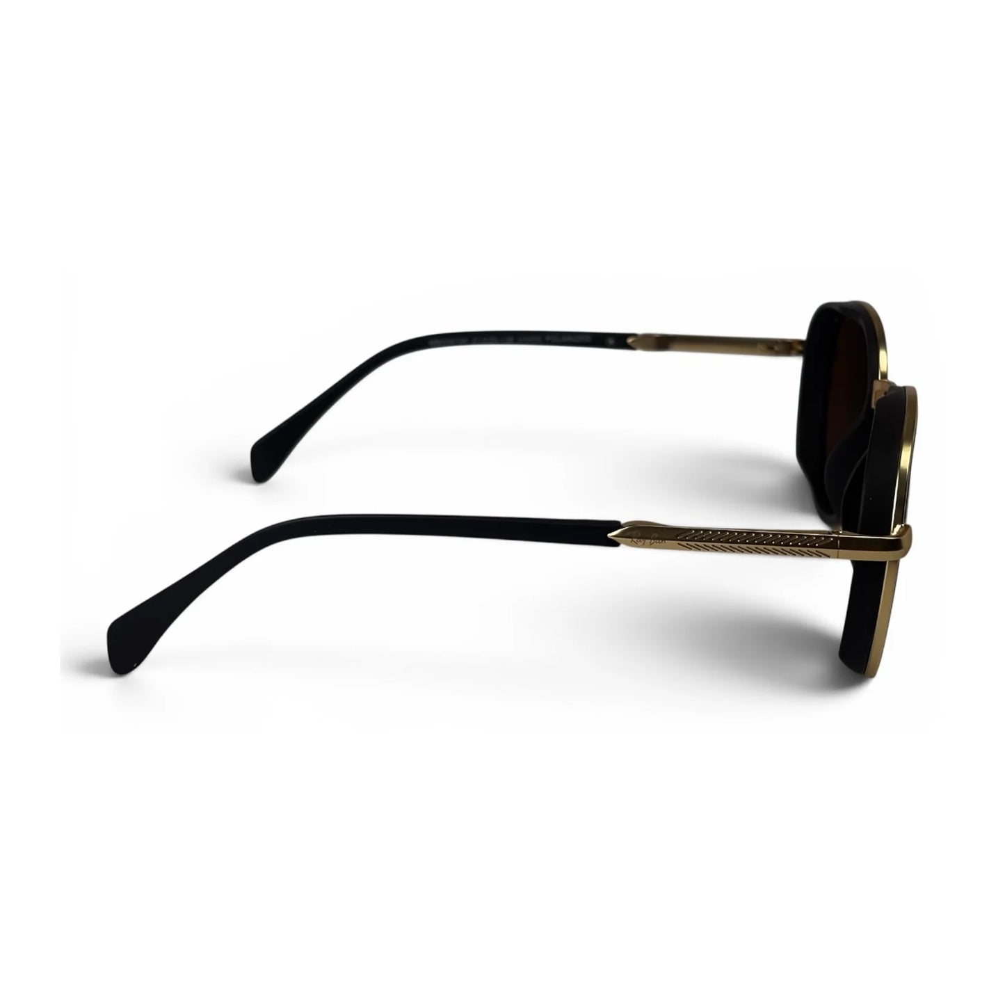 The Lumen round sunglasses in gold with brown lenses, side profile view