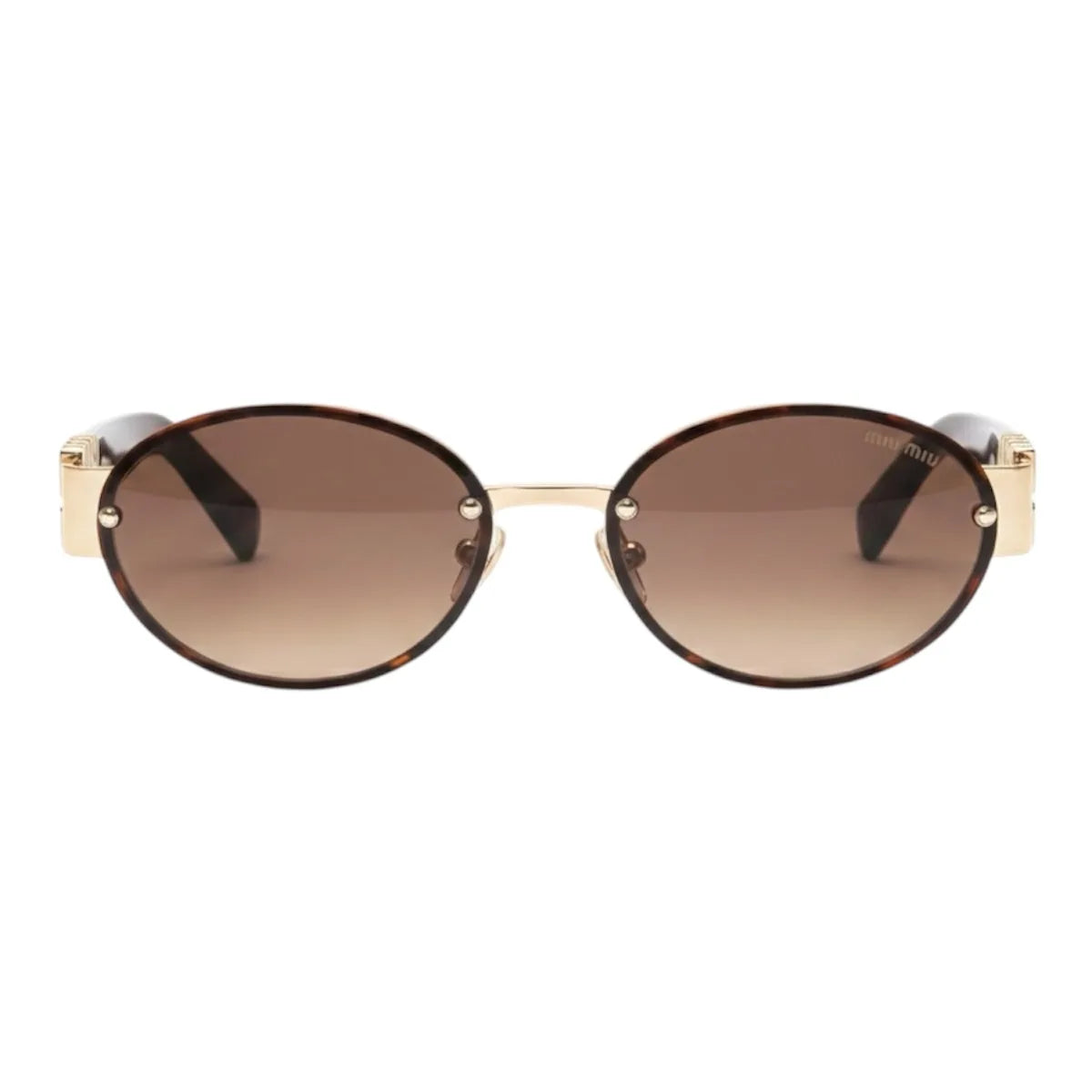 Sunglasses with gold frame and brown lenses on a white background