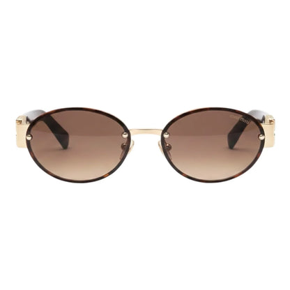 Sunglasses with gold frame and brown lenses on a white background