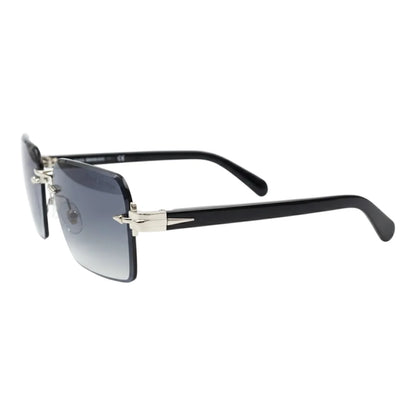 Sunglasses with black frame and gradient lenses on a white background