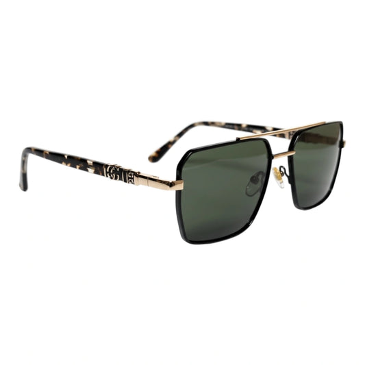 The Sovereign Geometric Sunglasses | 18K Gold & Forest Green