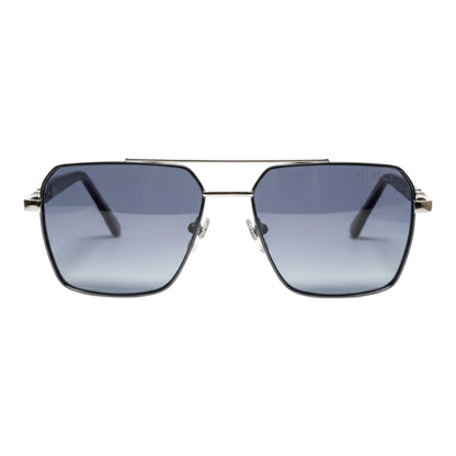 The Sovereign Geometric Sunglasses | Chrome & Midnight Blue