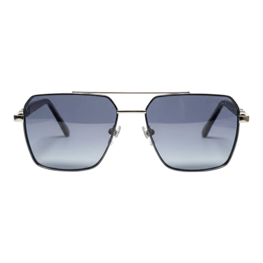 The Sovereign Geometric Sunglasses | Chrome & Midnight Blue