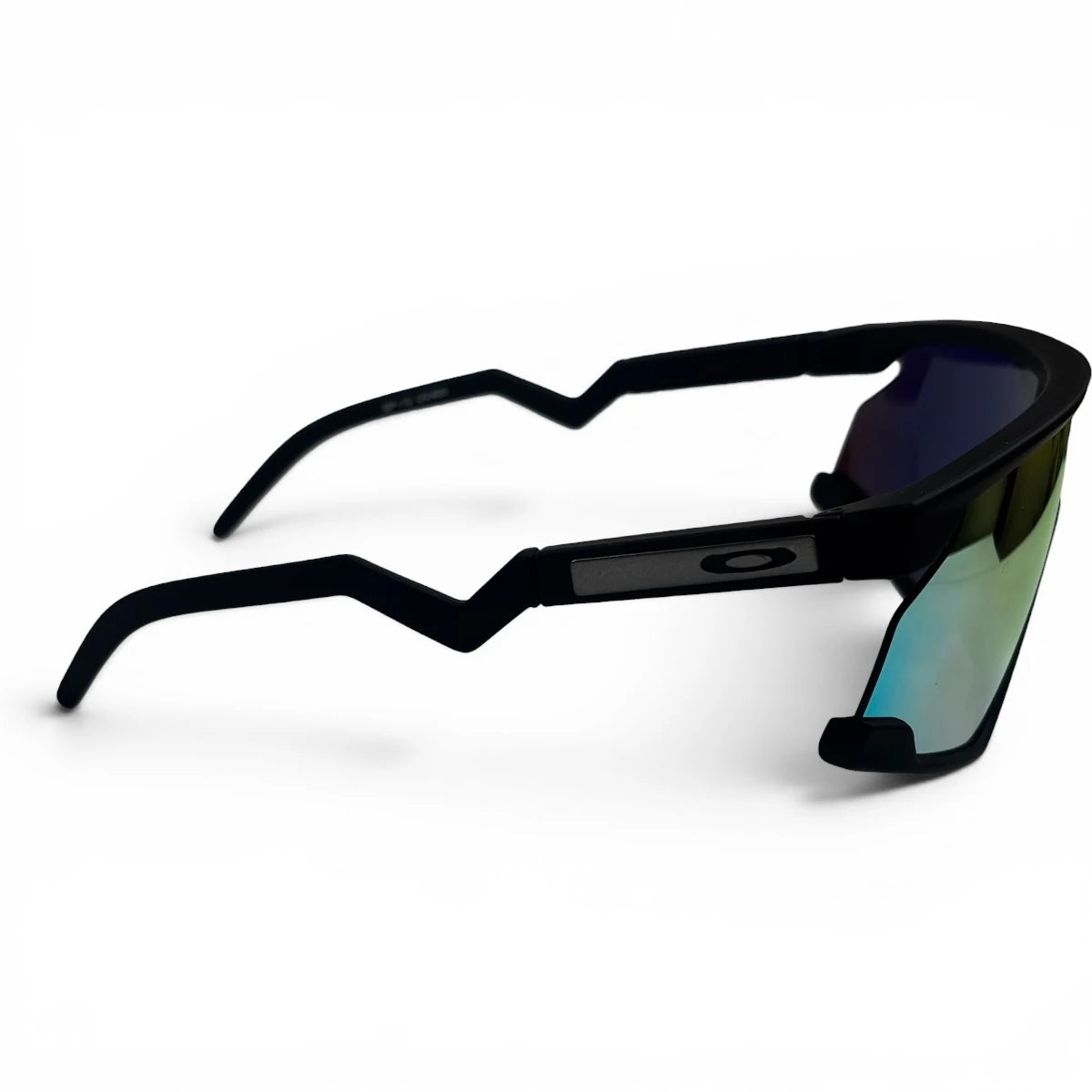 The Aero Sport Shield sunglasses in Black with Red Yellow Mirror lenses, side profile view