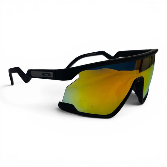 The Aero Sport Shield sunglasses in Black with Red Yellow Mirror lenses, straight front view