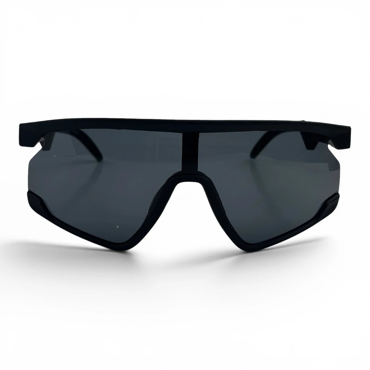 The Aero Sport Shield sunglasses in Black with Smoke lenses, angled three-quarter view