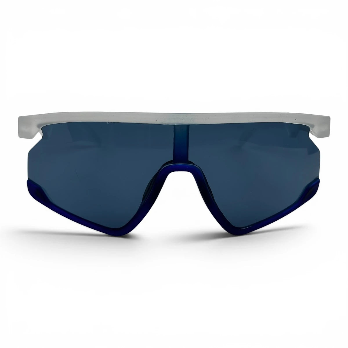The Aero Sport Shield sunglasses in White with Blue Smoke lenses, angled three-quarter view