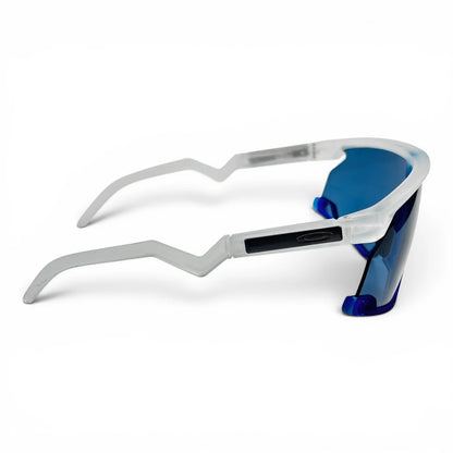 The Aero Sport Shield sunglasses in White with Blue Smoke lenses, side profile view