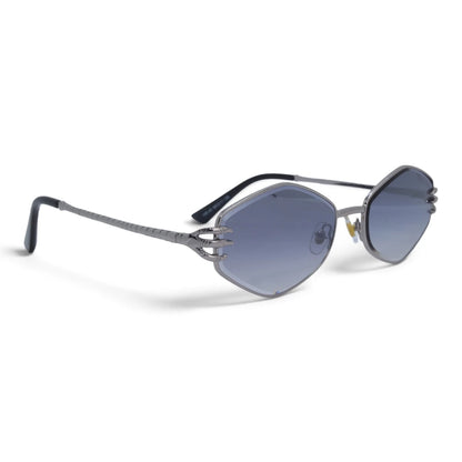 U&EYE The Amaris small oval sunglasses in Black / Blue-Gray Gradient — angled view
