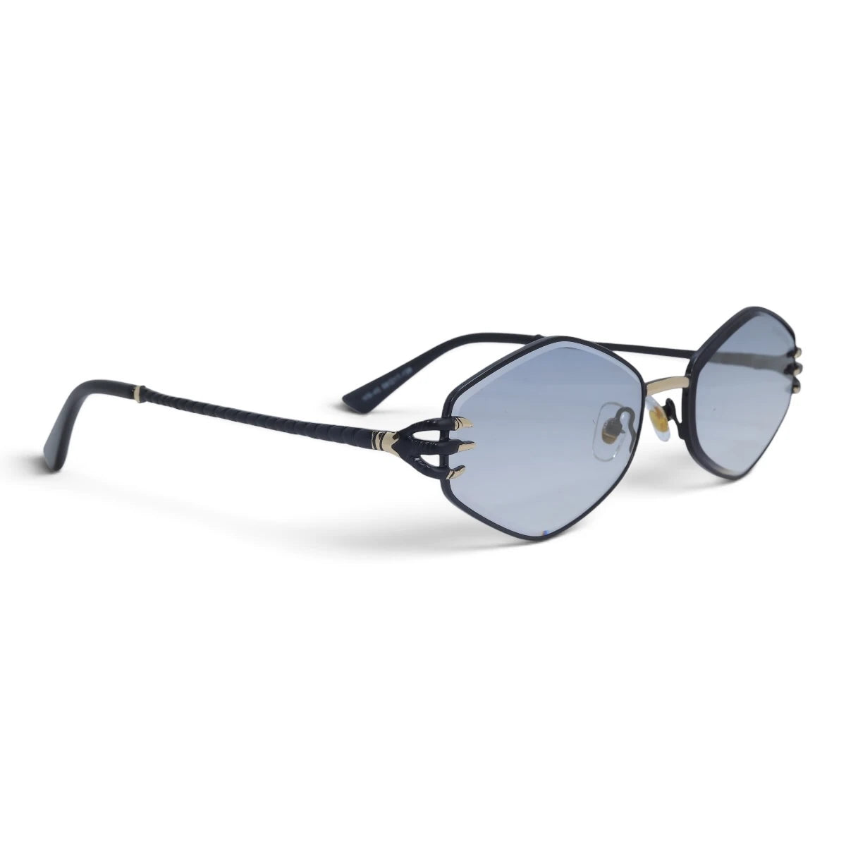 U&EYE The Amaris small oval sunglasses in Black / Light Blue Gradient — angled view