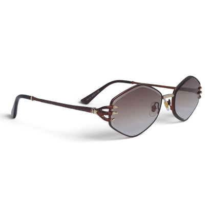 U&EYE The Amaris small oval sunglasses in Burgundy / Brown Gradient — angled view