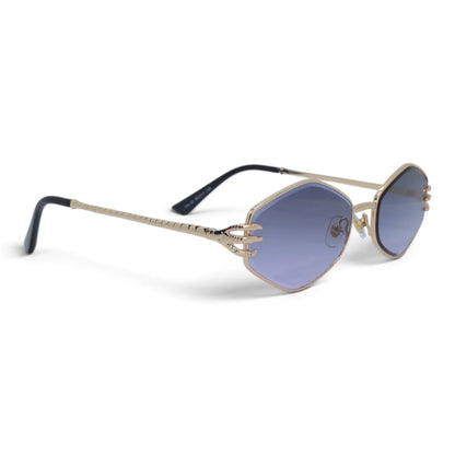 U&EYE The Amaris small oval sunglasses in Gold / Violet-Blue Gradient — angled view