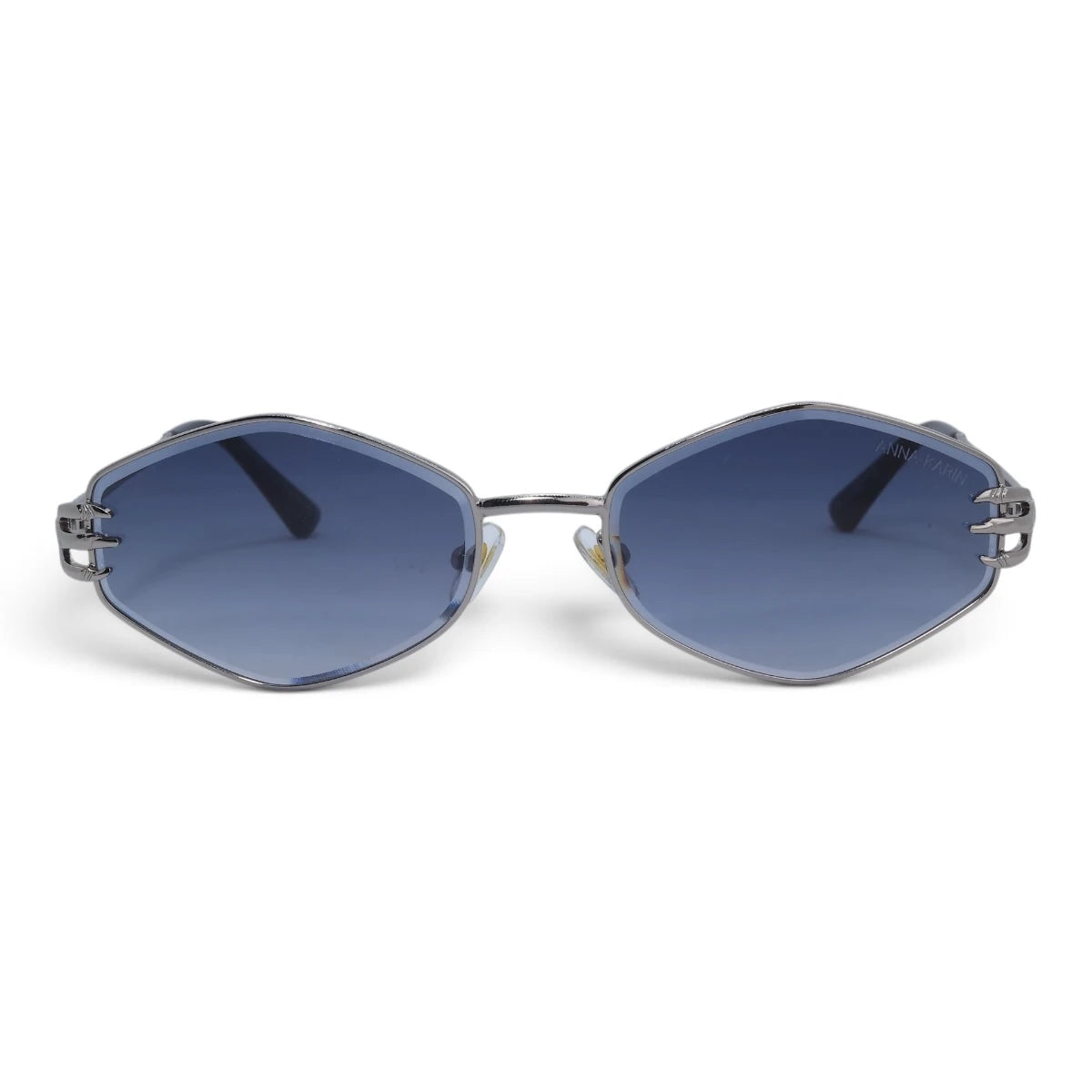 U&EYE The Amaris small oval sunglasses in Gunmetal / Navy Gradient — front view