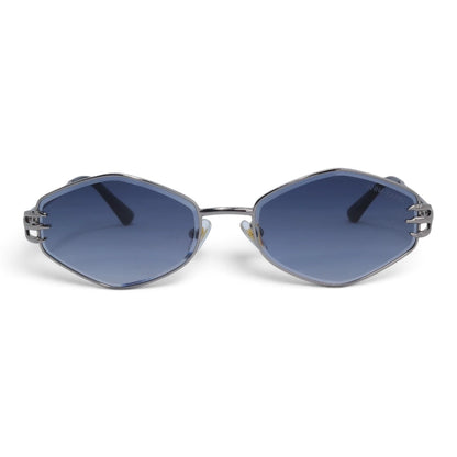 U&EYE The Amaris small oval sunglasses in Gunmetal / Navy Gradient — front view